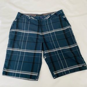 O’Neill Men’s Chino Shorts, size 32 Waist in plaid blue, gray, and white color